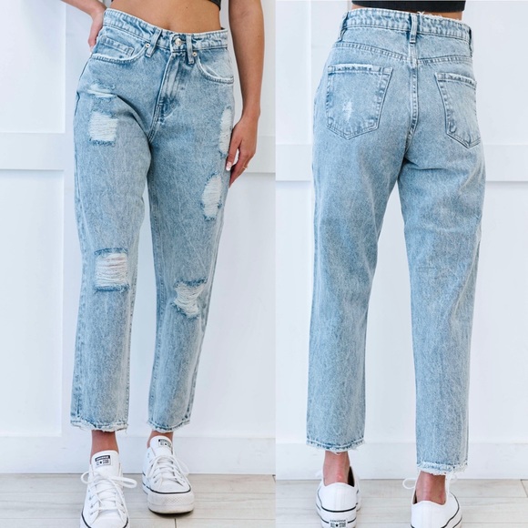 Denim - High Waisted Distressed Jeans